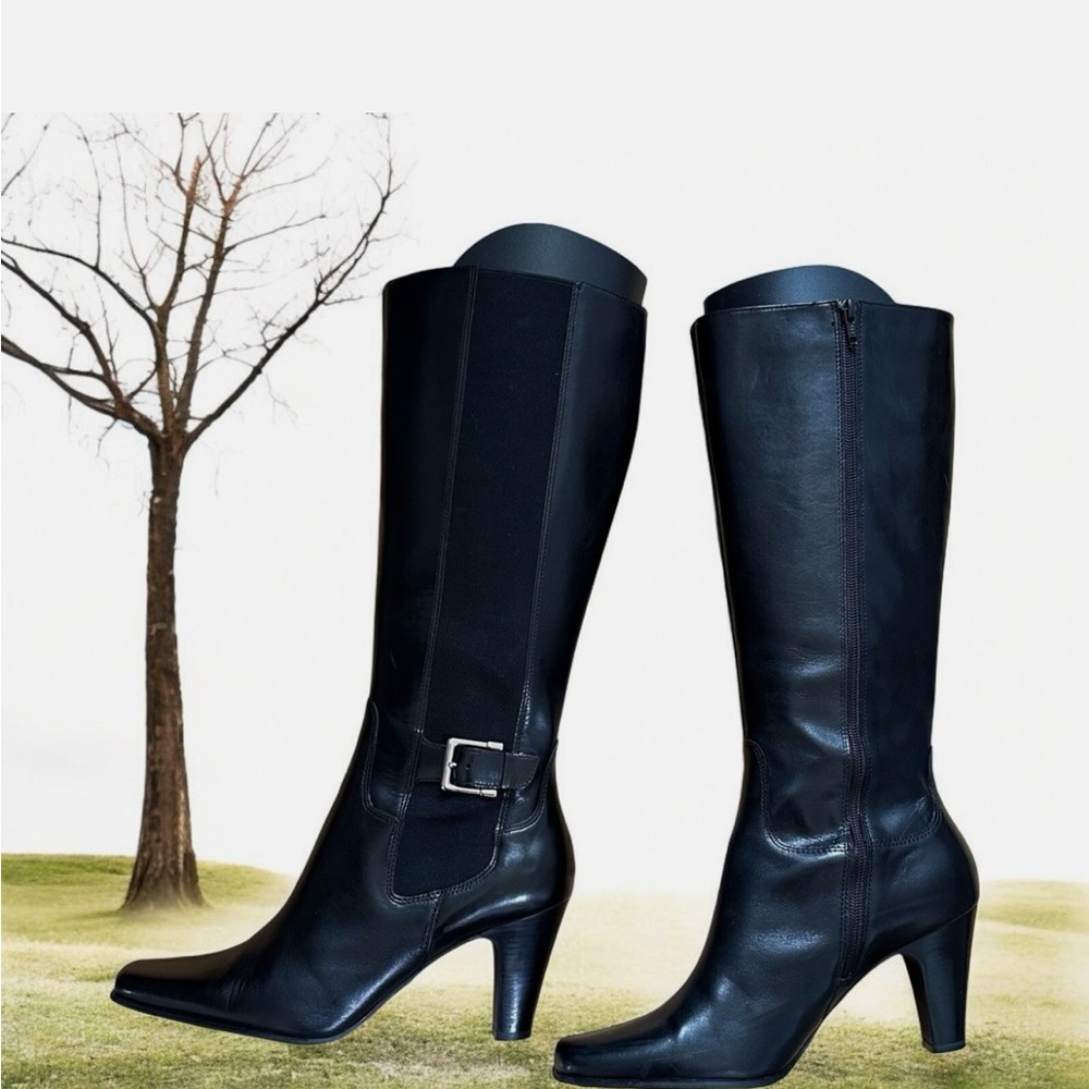 Anne Klein Black Heeled Knee-High Boots
